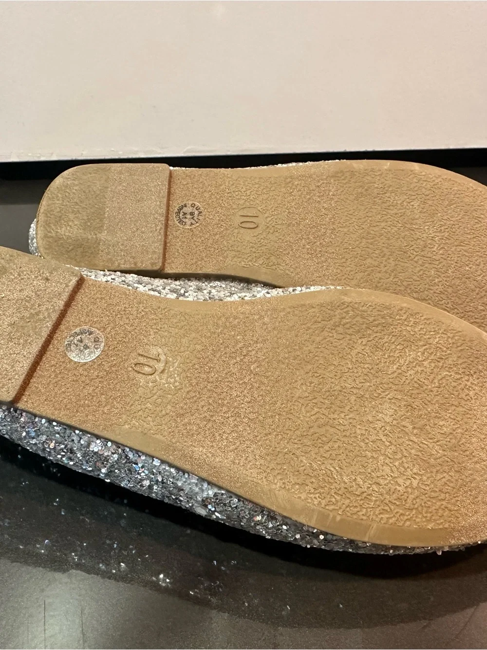 Girls' Silver Glitter Mary Jane Flats Size 10